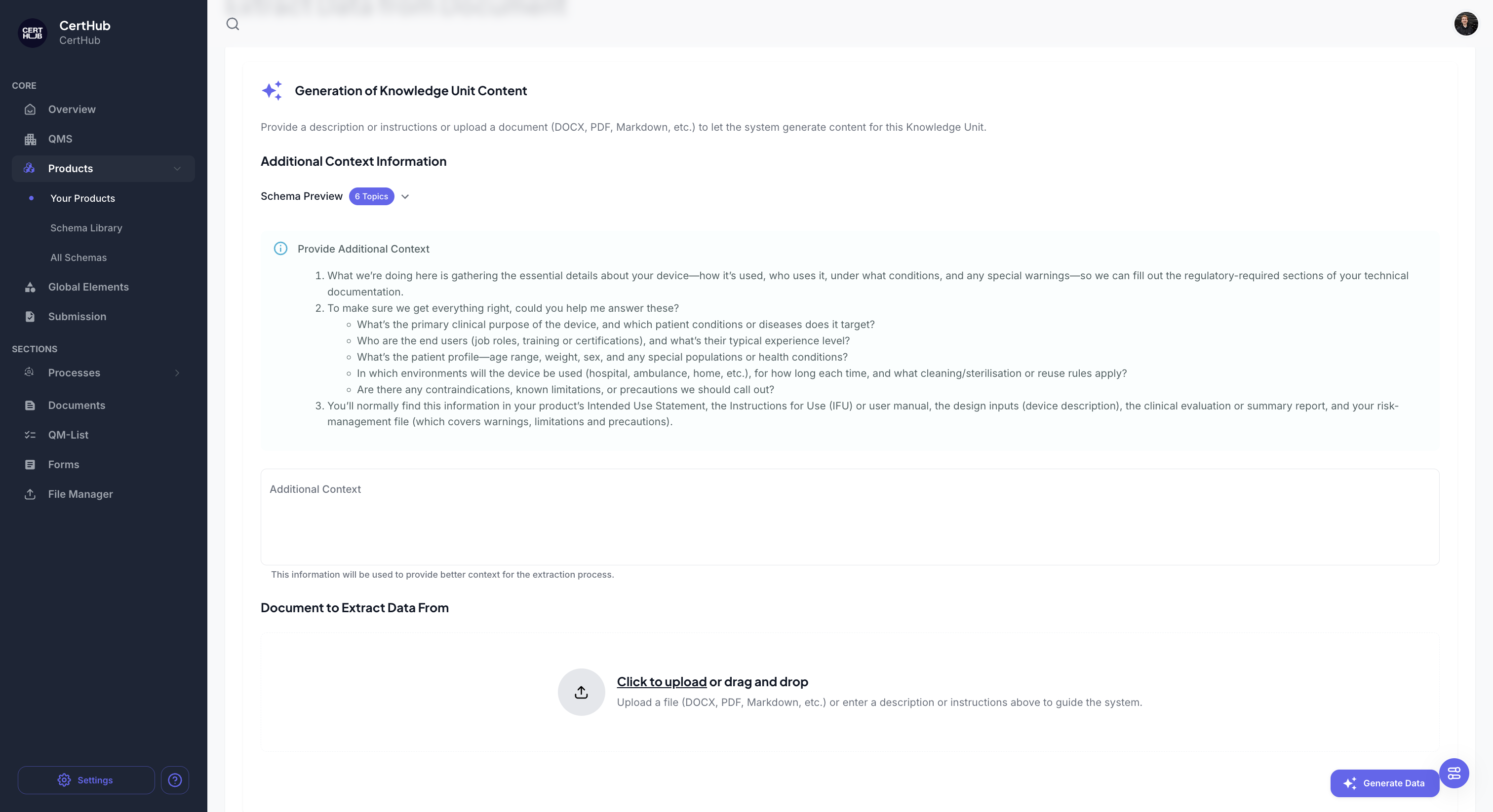 AI Extractor Input Interface