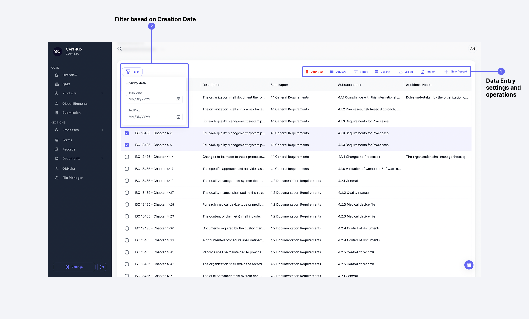 Global Element Data Entries