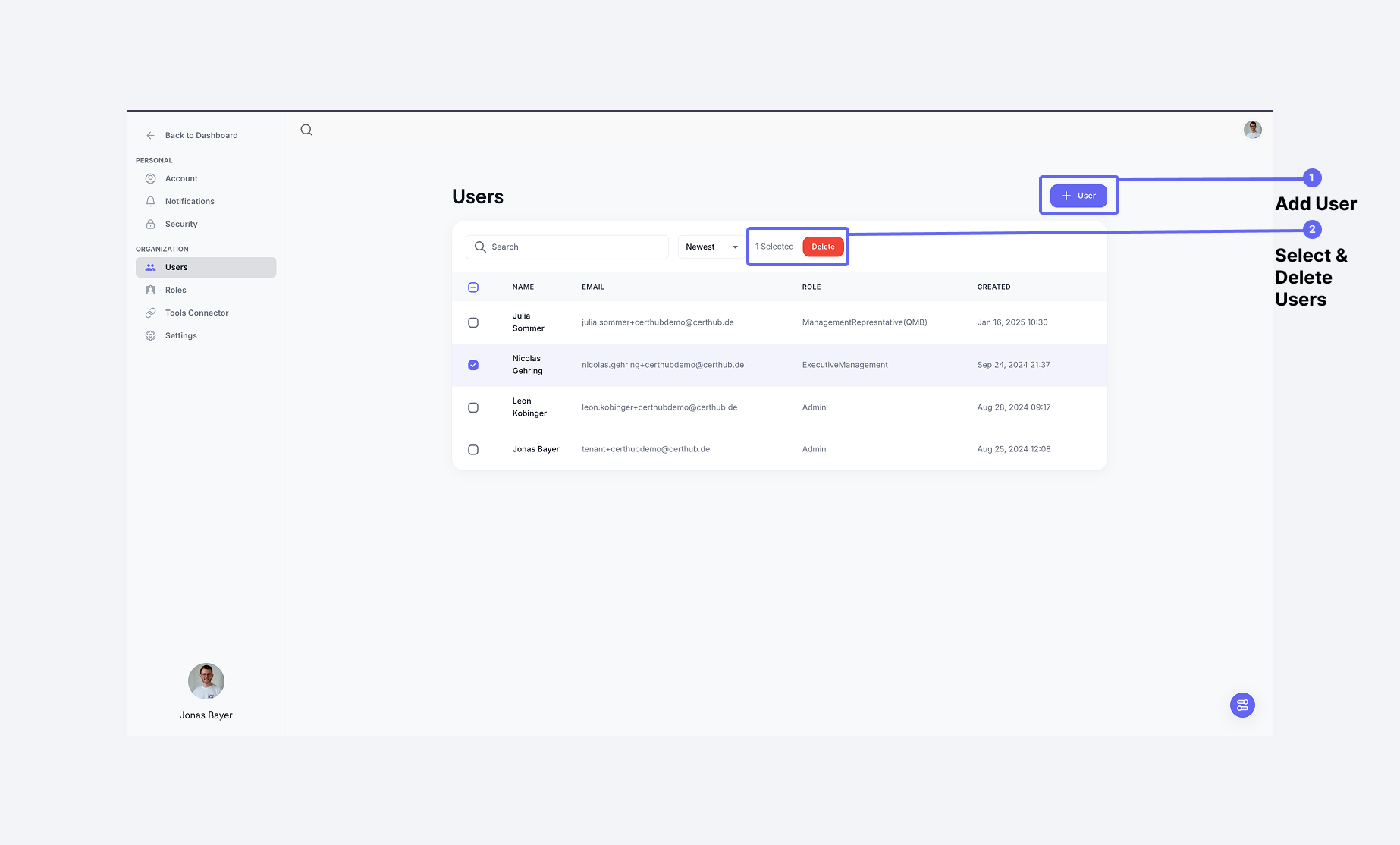 Benutzerverwaltung Interface